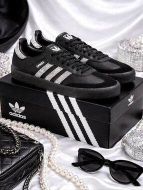ADIDAS Samba Rhinestone Sneakers Women’s Size 8 NWT Black Adidas Originals